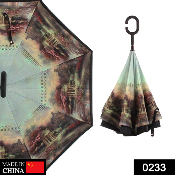 0233 Printed Travel Windproof Umbrella (Reverse Umbrella) 