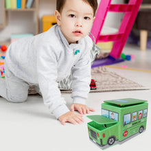 Foldable Bus Shape Toy Box Storage with Lid for Storage of Toys Basket Useful as Toy Organizer mountable Racks Surface Multipurpose Basket for Kids Wardrobe Cabinet Wood with Cloth Cover For Home Decor Books, Game, Baby Cloth (Mix Color & Design )