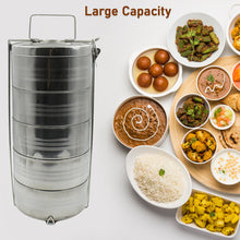 5 Compartment Lunch Box (Stainless Steel): Round Tiffin, Leakproof (16x5