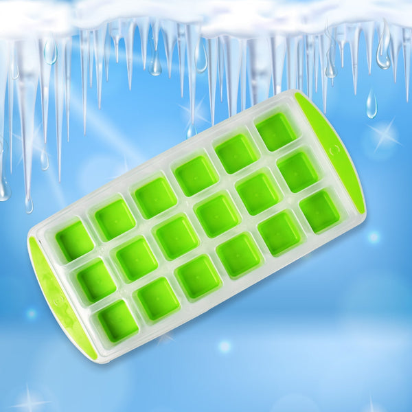 7169  18 Cavity Pop Up Ice Cube Tray Easy Release Flexible Silicone Bottom Ice Tray , Stackable Ice tray, 100% BPA Free, Food Grade for Freezer 