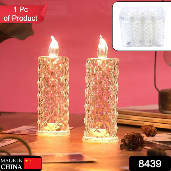 Rose Candles LED Flameless and Smokeless Decorative Acrylic Transparent Candles Led Tea Light Candle Perfect for Gifting, Home, Diwali, Christmas, Crystal Candle Lights (1 Pc)  (MOQ :- 12 pc )