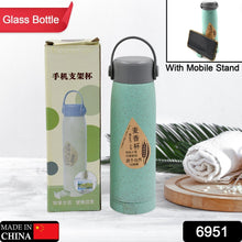 High Portable Water Bottle, Creative Wheat Fragrance Glass Bottle Water with Mobile Phone Holder Wide Mouth Glass Water 380ml (MOQ :- 80 pc)