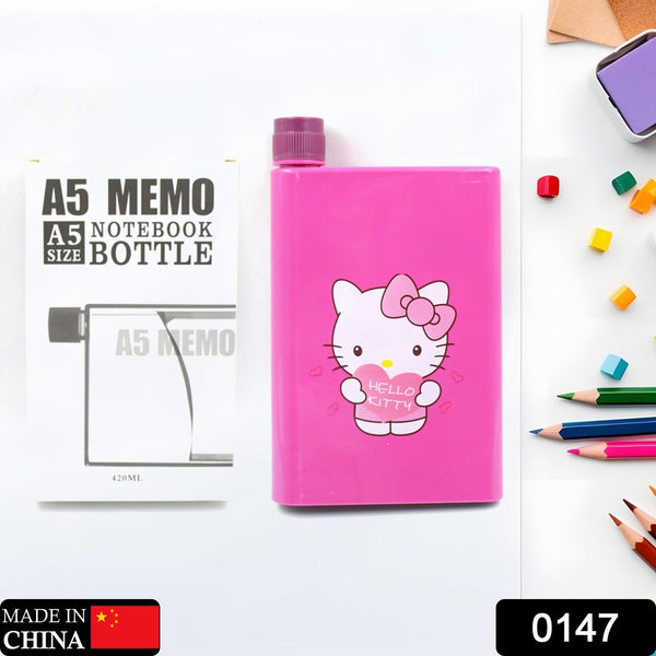 Kitchen Storage A5 size Flat Portable NoteBook Shape Water Bottle With a Cartoon Character Design-Hello Kitty - For School Outdoors and Sports Return Gift/Birthday Gift (1 Pc 420ML)